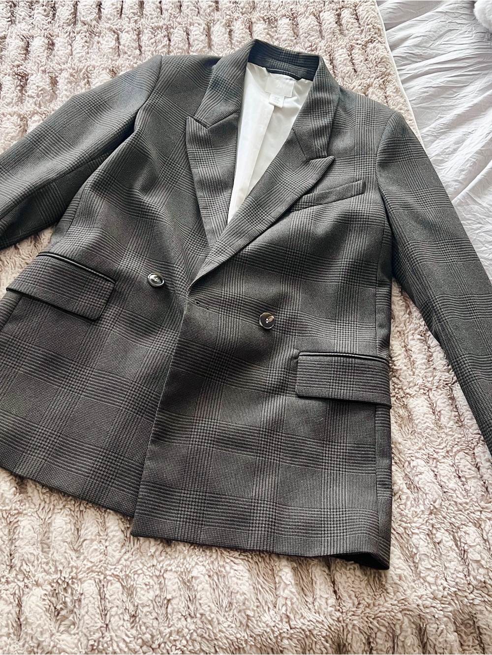 H&M Brown Gray Houndstooth Blazer Jacket - Size XS